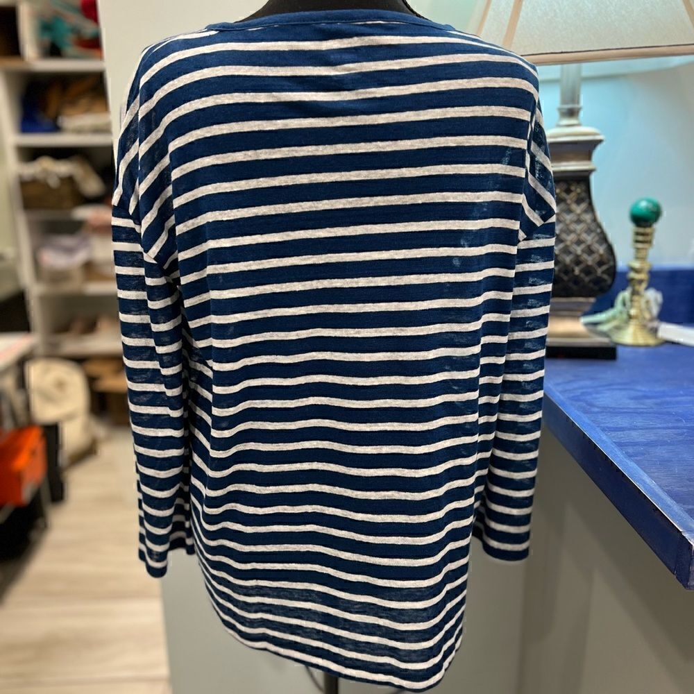 J Crew Blue and Cream striped Linen knit long sleeve top size XXS - Picture 5 of 6